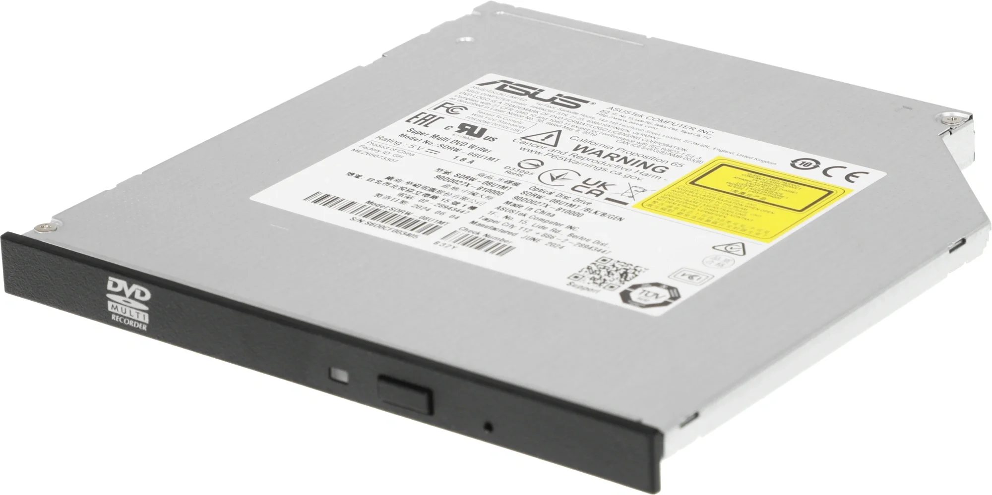 Оптический привод ASUS SDRW-08U1MT/BLK/B/GEN, DVD-RW, SATA, 9,5 мм, внутренний