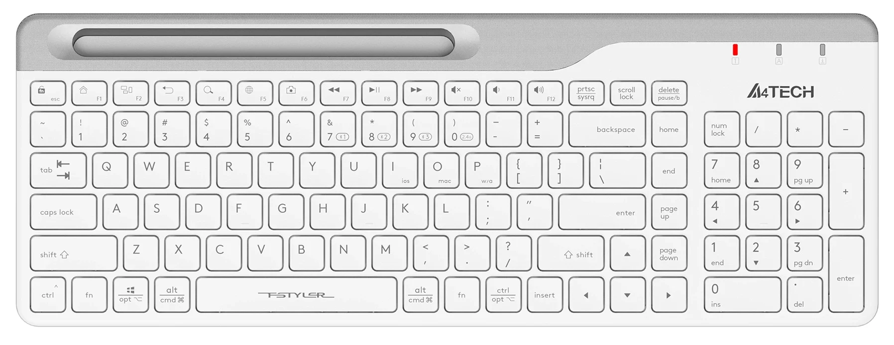 Клавиатура A4Tech Fstyler FBK25, Bluetooth/радиоканал 2.4 ГГц, 103 клавиши, белая