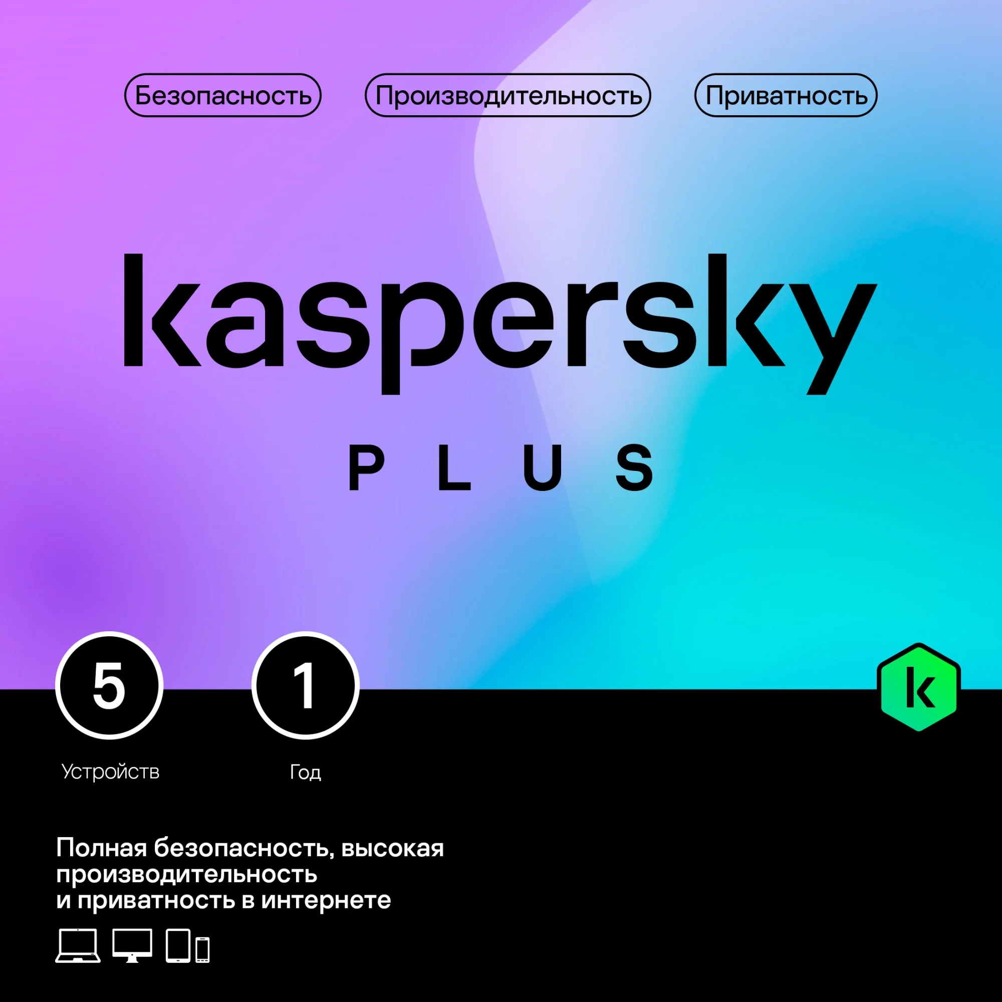 ПО Kaspersky Plus + Who Calls, 5 устройств, 1 год, Base Box, KL1050RBEFS