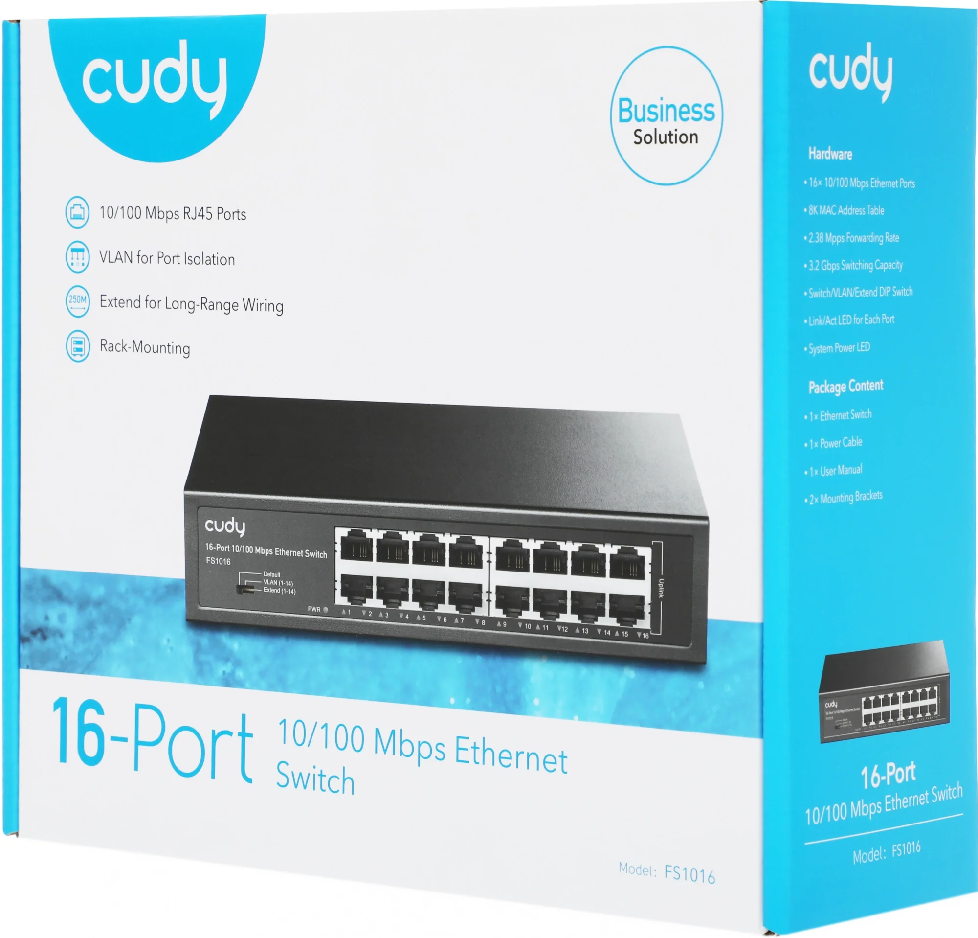Коммутатор CUDY FS1016, 16×10/100 Мбит/с, неуправляемый, металлический корпус