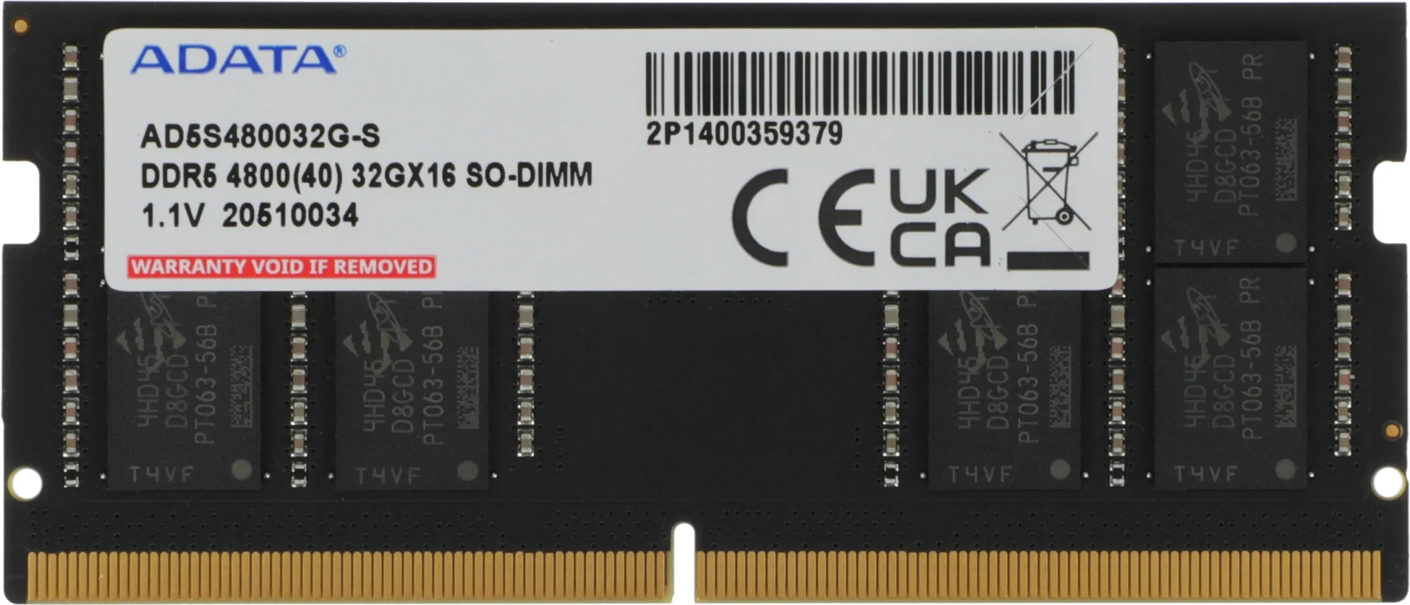 Модуль памяти A-DATA AD5S480032G-S, DDR5 SO-DIMM 32 ГБ, 4800 МГц, CL40, 1.1 В