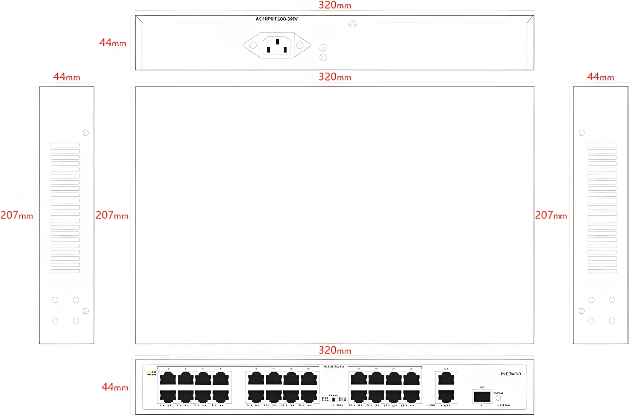 Коммутатор Tiandy TC-P3S027 H/2421/AT/260, 24×100M PoE, 2×1GbE, 1×SFP, 260W