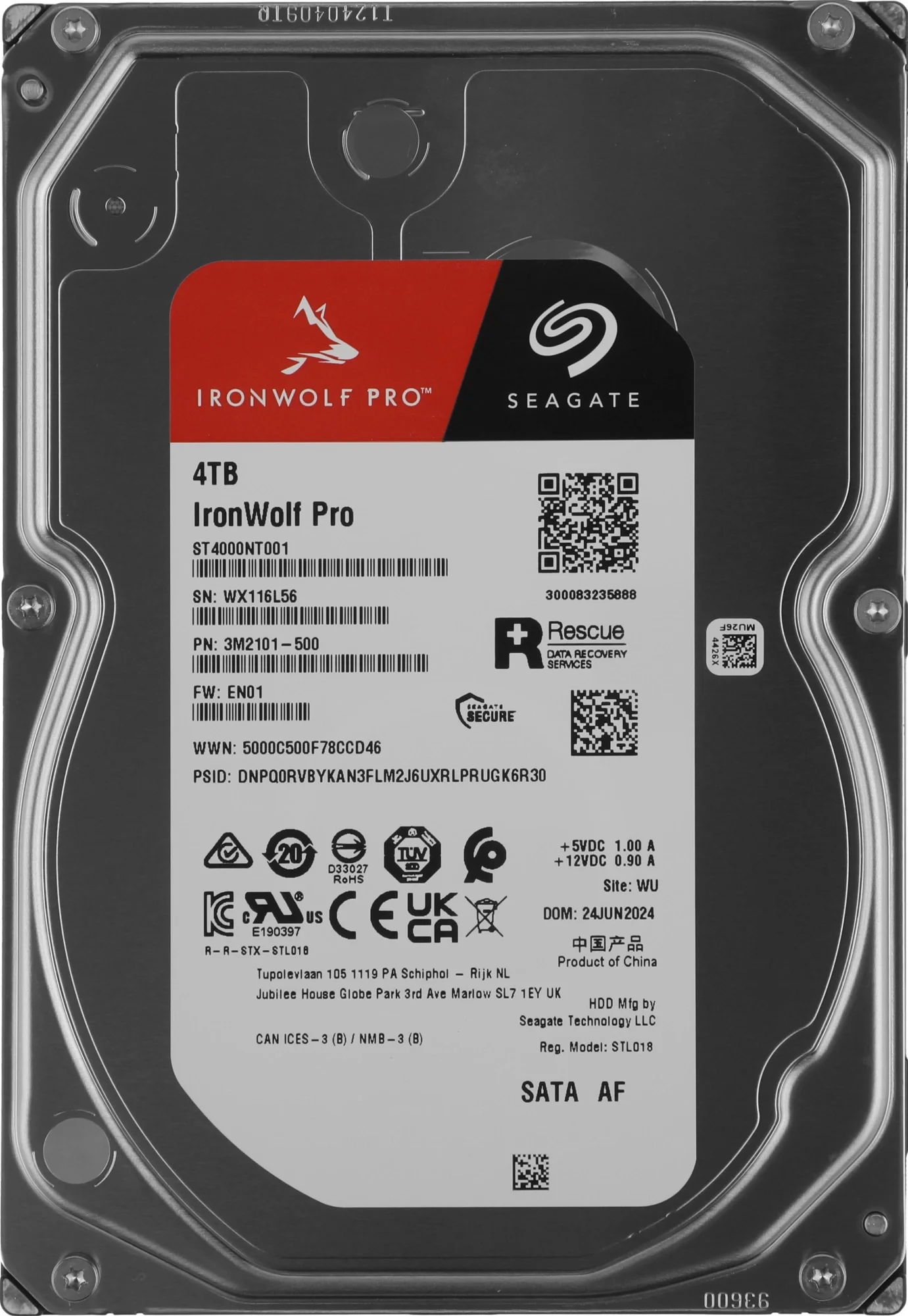 Жесткий диск Seagate IronWolf Pro ST4000NT001, 4 ТБ, 3.5", SATA III, 7200 RPM, 256 МБ
