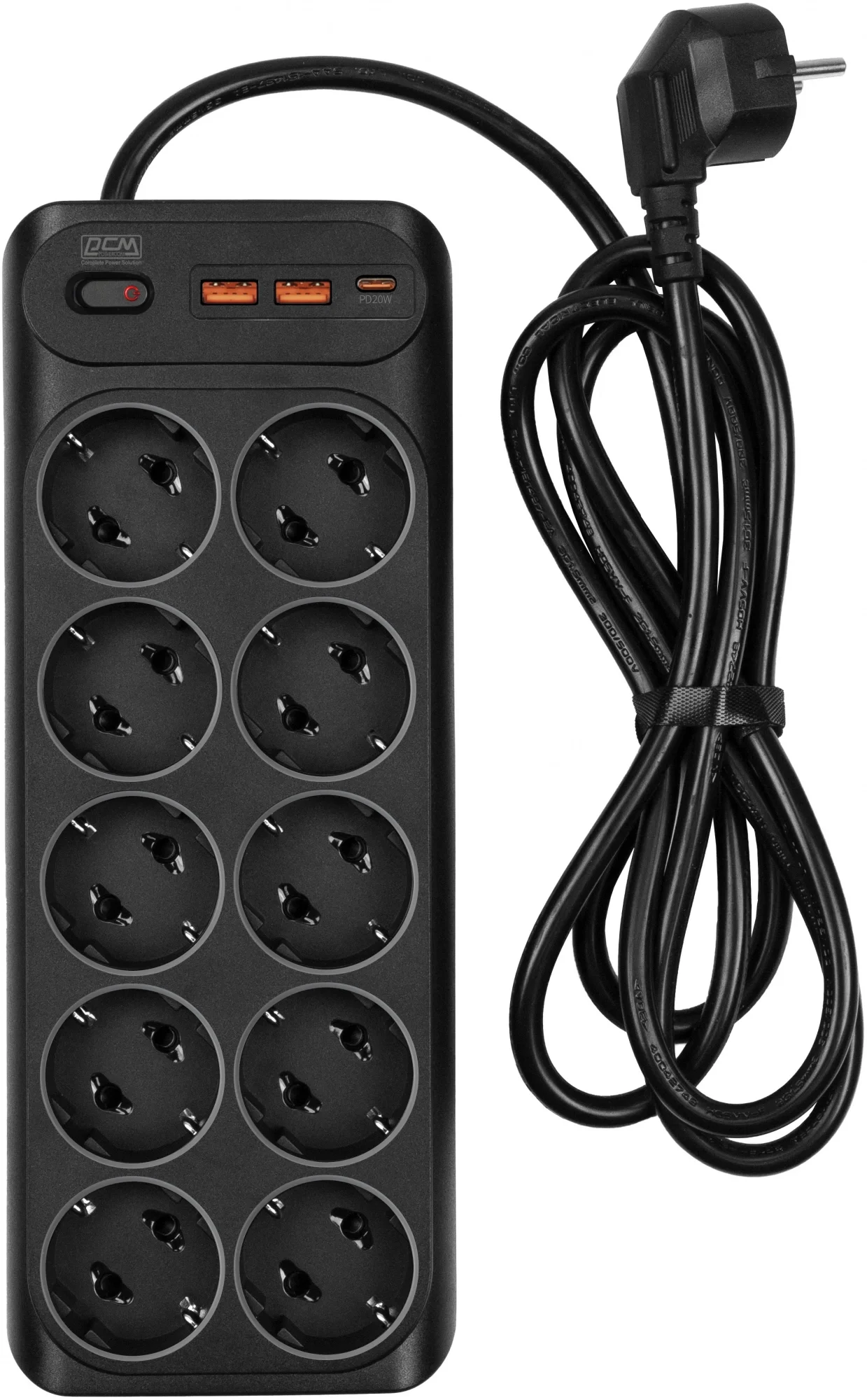 Сетевой фильтр POWERCOM SP-10 USB2A1СB, 3.0 м, 10 розеток, 2×USB+1×USB-C