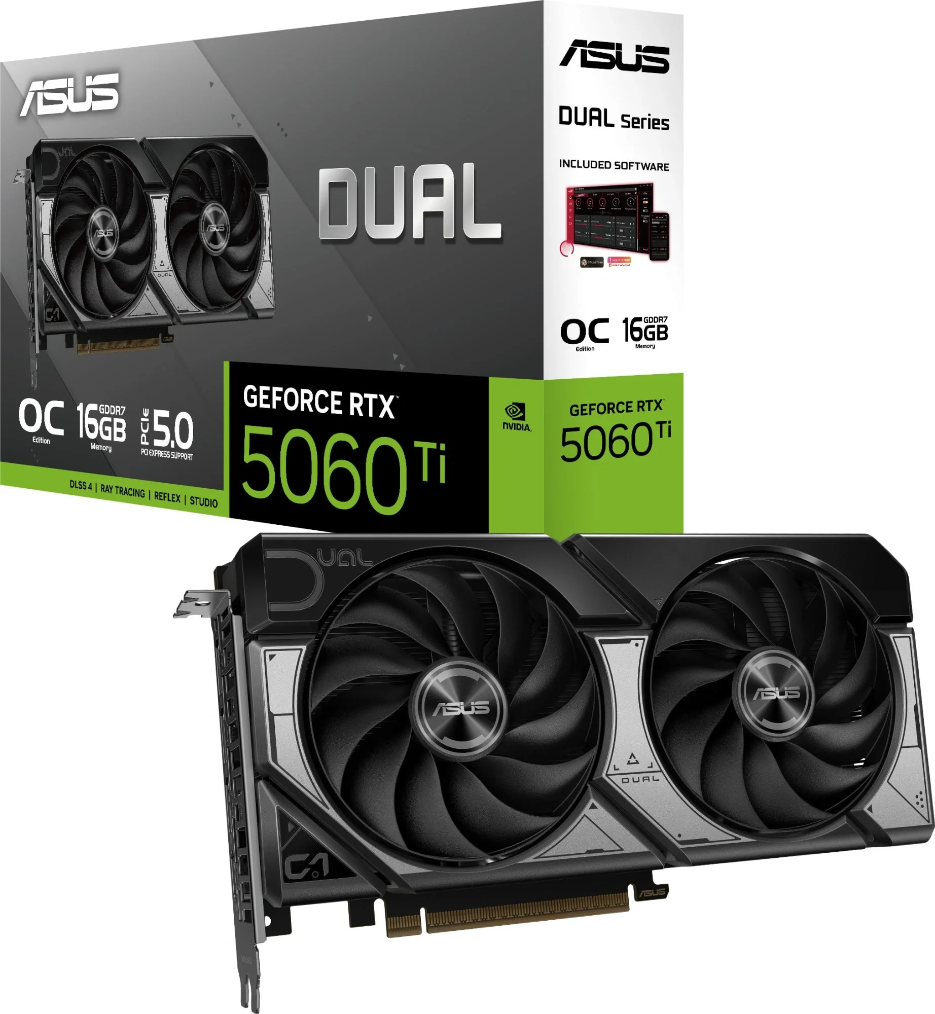 Видеокарта ASUS DUAL-RTX5060TI-O16G, RTX 5060 Ti, 16 ГБ GDDR7, PCIe 5.0