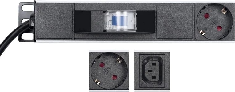 Блок распределения питания REXANT 04-0202-2, 19", 10×CEE 7/4 + 10×C13, 16 А, автомат