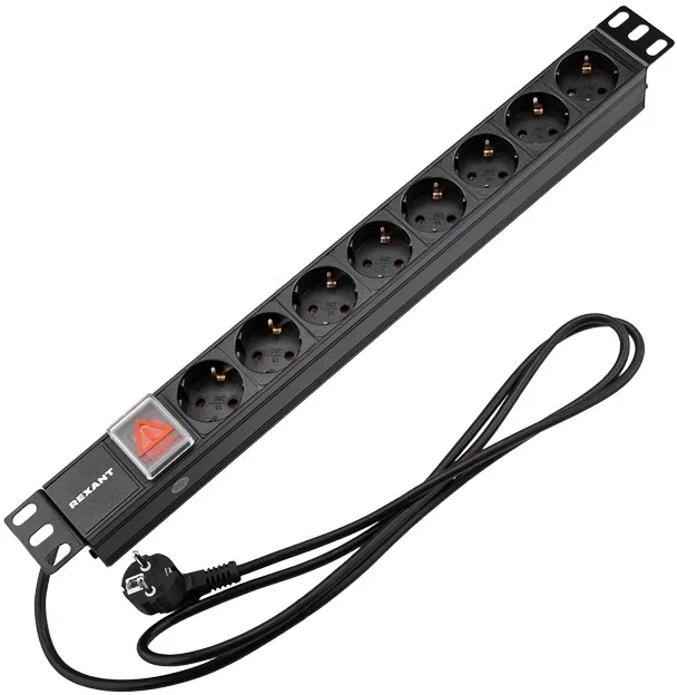Блок распределения питания Rexant 04-0104-1, 19", 8×CEE 7/4, 16А, 2 м