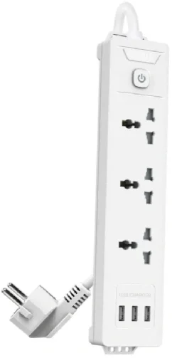 Сетевой фильтр Deli ET408, 3 розетки, 3×USB, 2 м