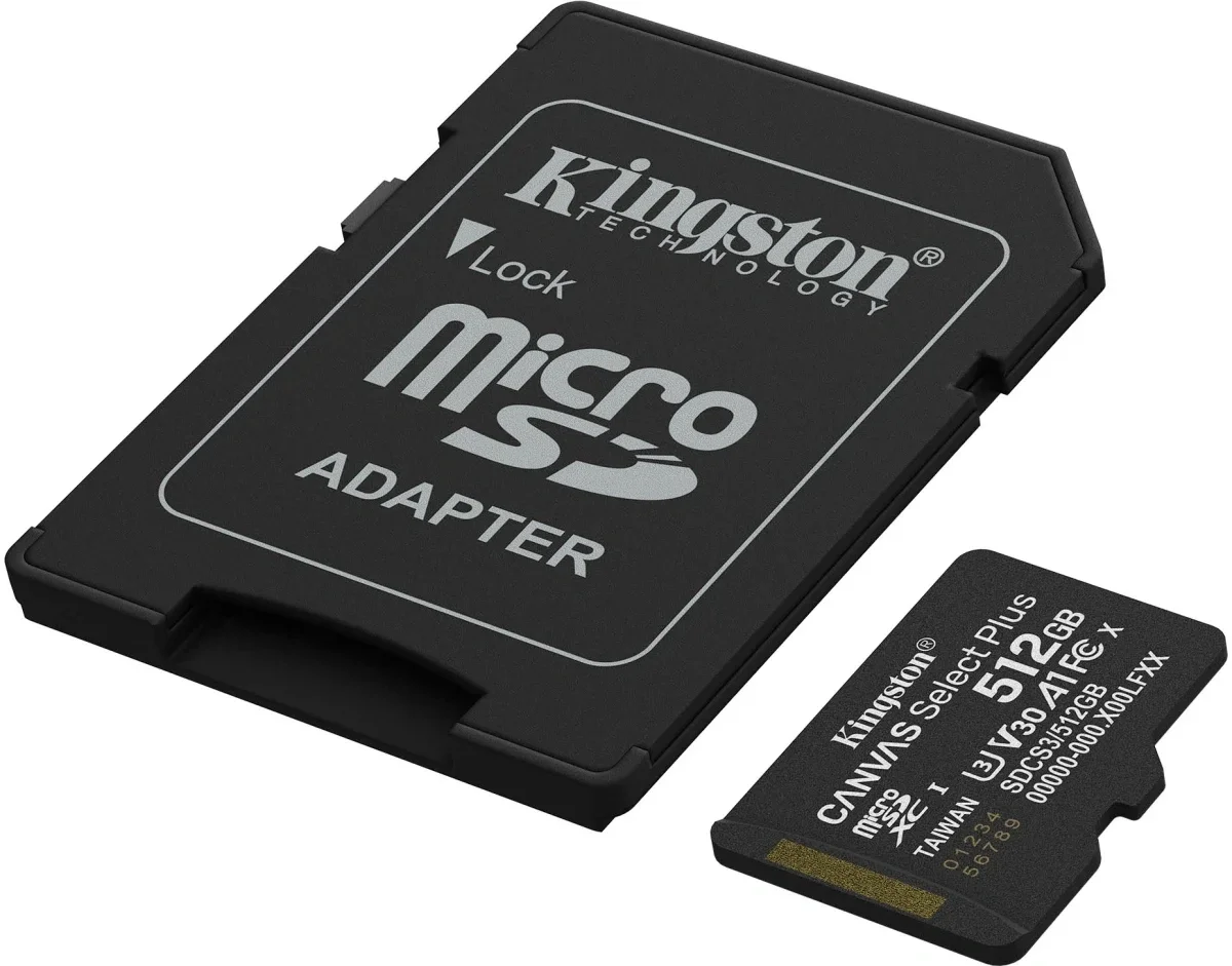 Карта памяти Kingston SDCS3/512GB Canvas Select Plus microSDXC 512 ГБ, UHS-I U3 V30 A1
