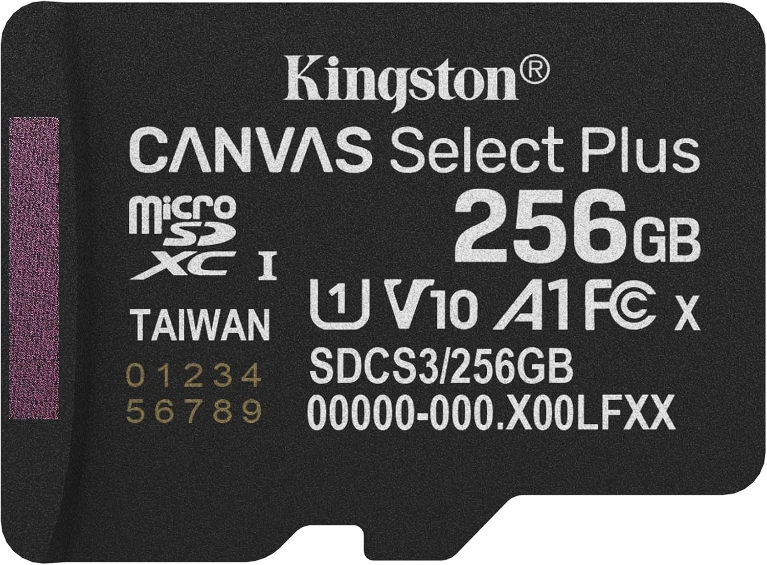 Карта памяти Kingston SDCS3/256GBSP Canvas Select Plus, microSDXC 256 ГБ, UHS-I U1, A1, V30