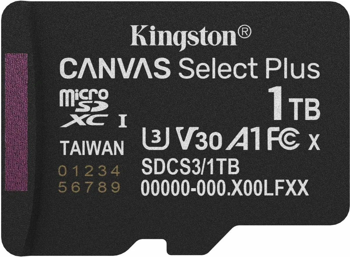 Карта памяти Kingston SDCS3/1TBSP Canvas Select Plus, microSDXC 1 ТБ, UHS-I, U3/V30/A1, 150 МБ/с