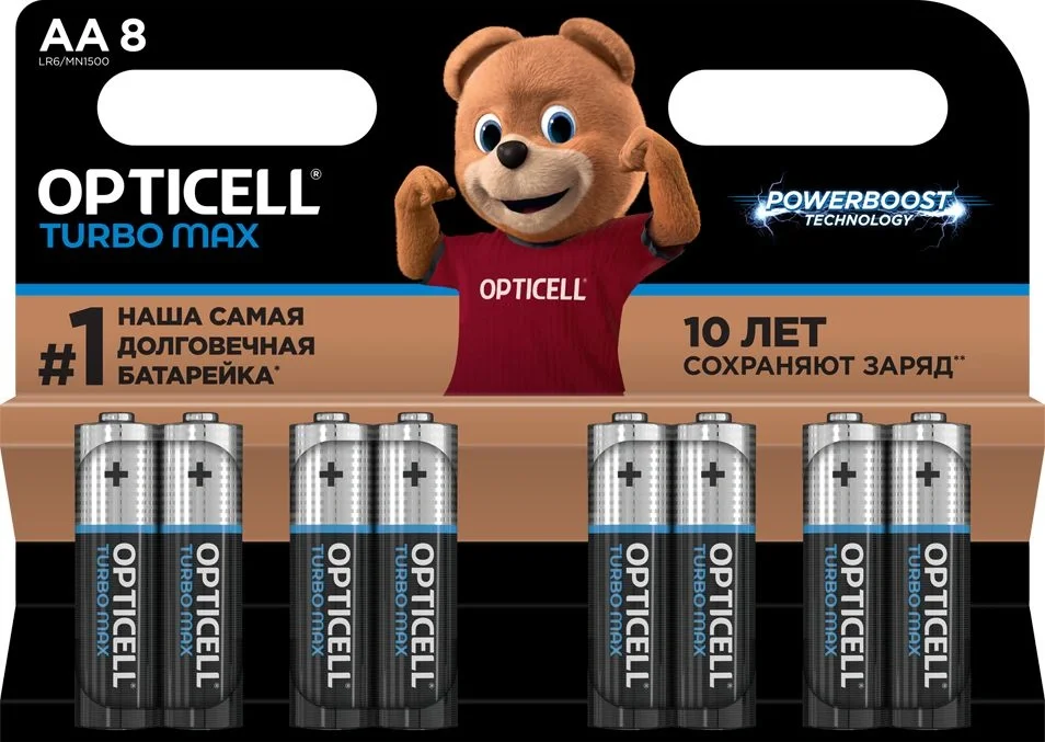 Батарейка OPTICELL Turbo MAX LR6 AA, щелочная, 1.5 В, 8 шт