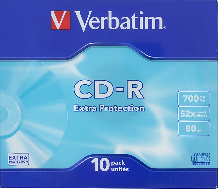 Диск CD-R Verbatim 43415, 700 МБ, 52x, 80 мин, Slim case, 10 шт.