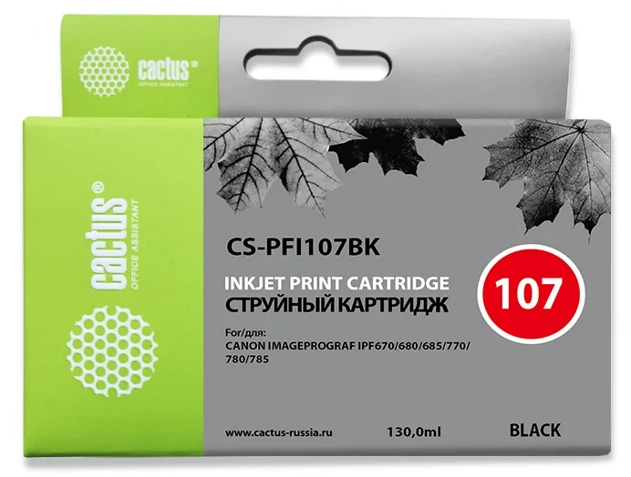 Картридж Cactus CS-PFI107BK, чёрный, 130 мл, для Canon imagePROGRAF iPF670/iPF680/iPF685/iPF770/iPF780/iPF785