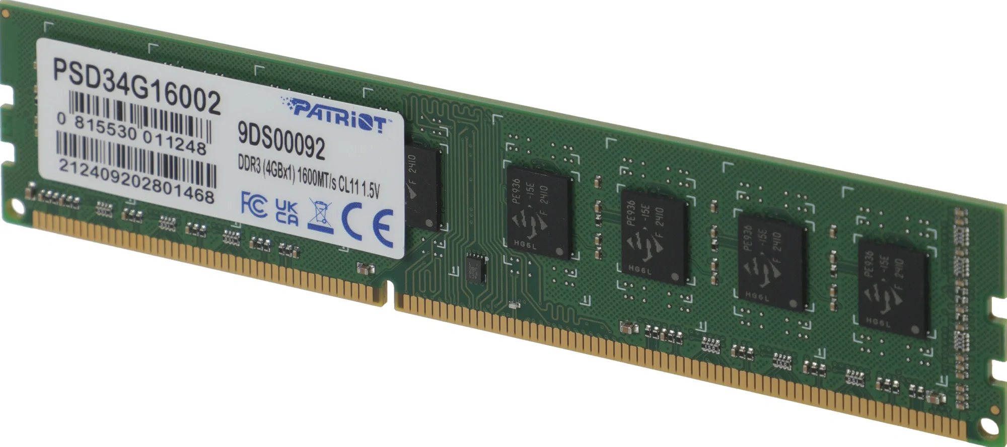 Память Patriot PSD34G16002, DDR3, 4GB, 1600MHz, PC3-12800, CL11
