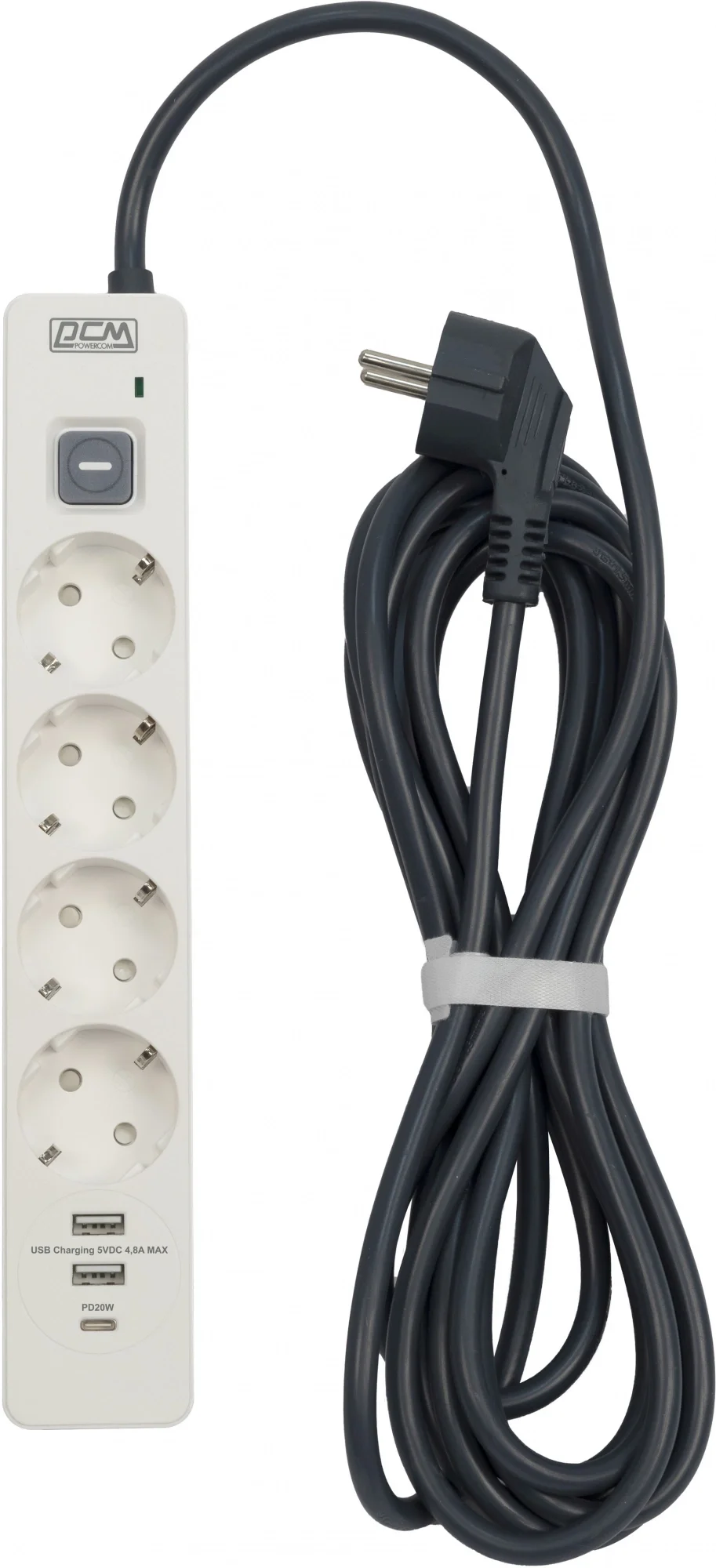 Сетевой фильтр POWERCOM SP-01 USB2A1CW, 4 розетки, 16 А, 3 м, USB-C + 2×USB-A