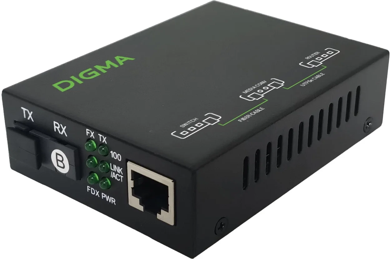Медиаконвертер Digma DMC-1F53-20B, 100Base-TX–100Base-X, SM, до 20 км