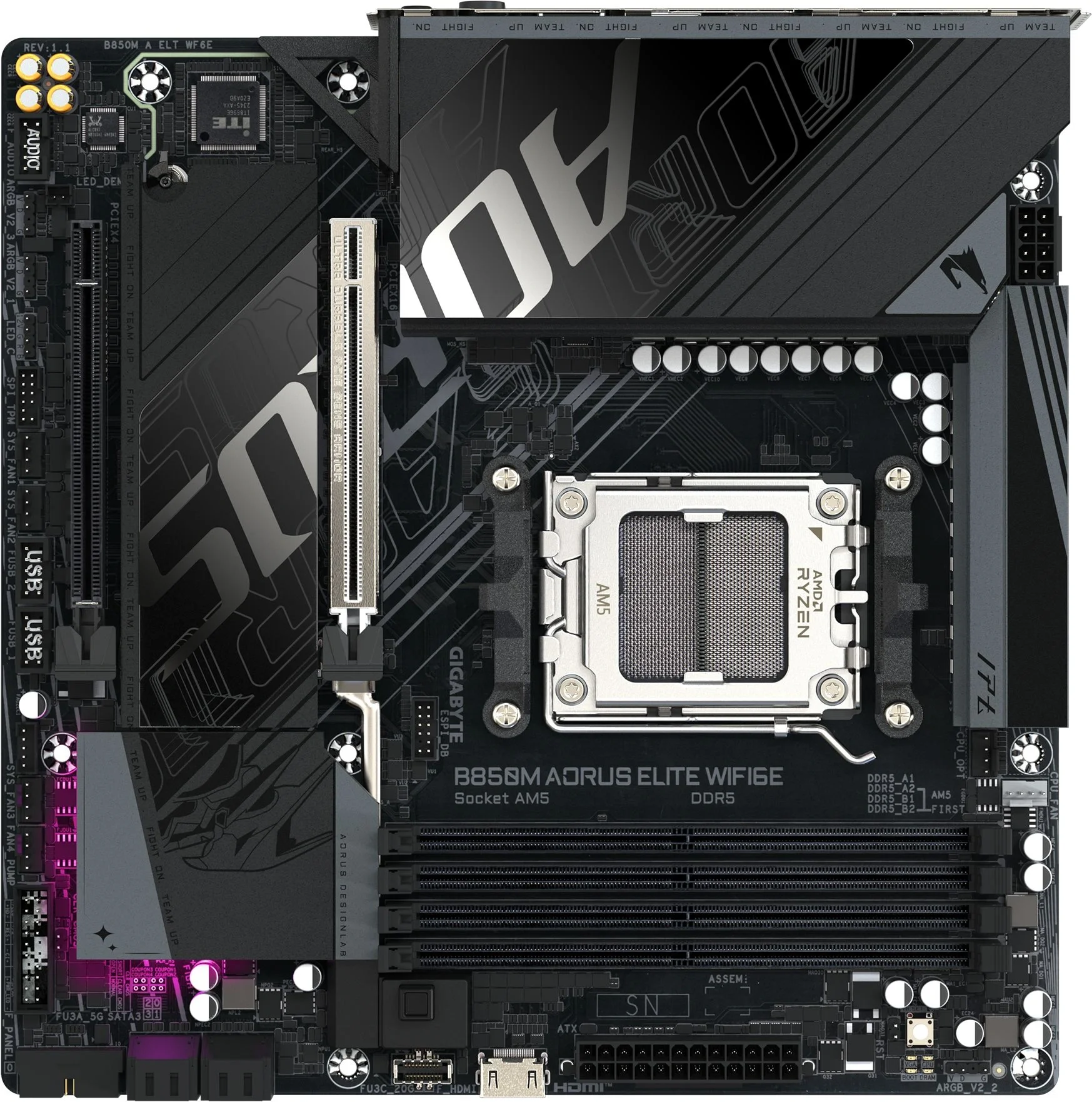 Материнская плата Gigabyte B850M AORUS ELITE WIFI6E, Socket AM5, AMD B850, 4×DDR5, mATX