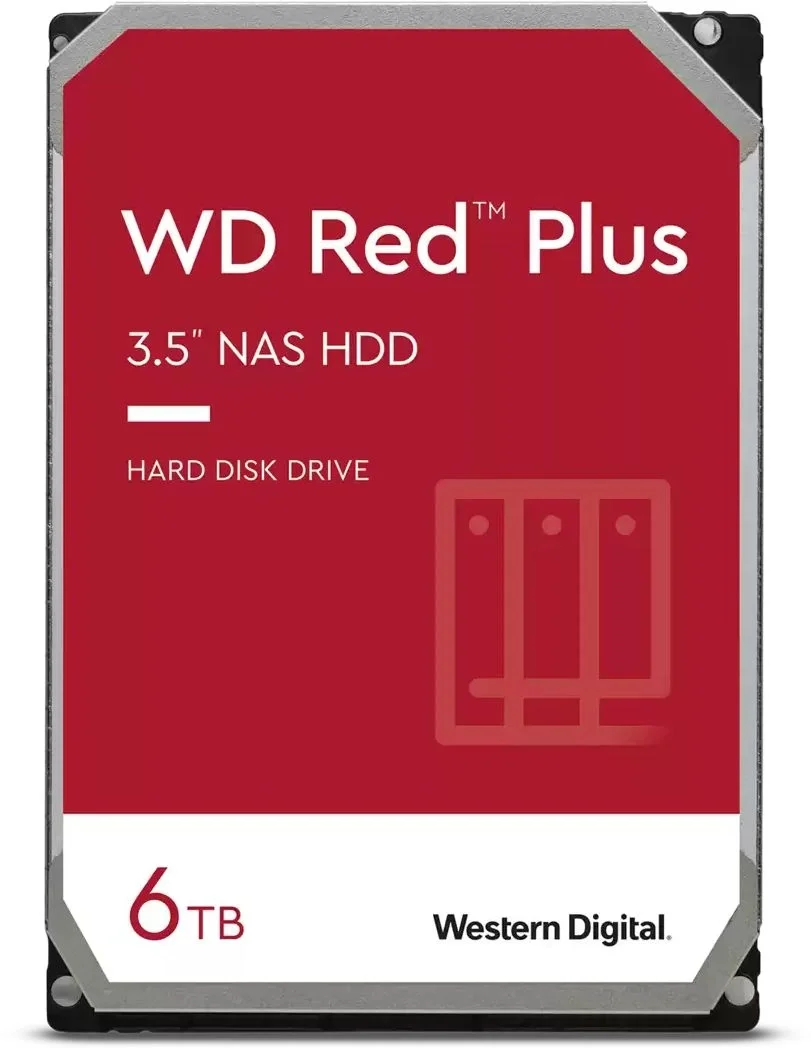 Жесткий диск Western Digital Red Plus WD60EFPX, 6 ТБ, 3.5", SATA III, 5400 об/мин