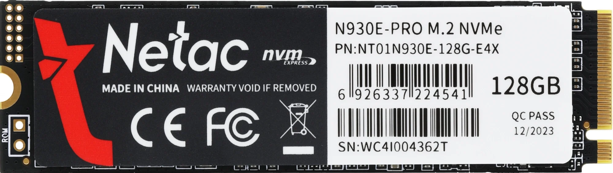 SSD Netac N930E Pro NT01N930E-128G-E4X, 128 ГБ, M.2 2280, PCIe 3.0 x4, NVMe