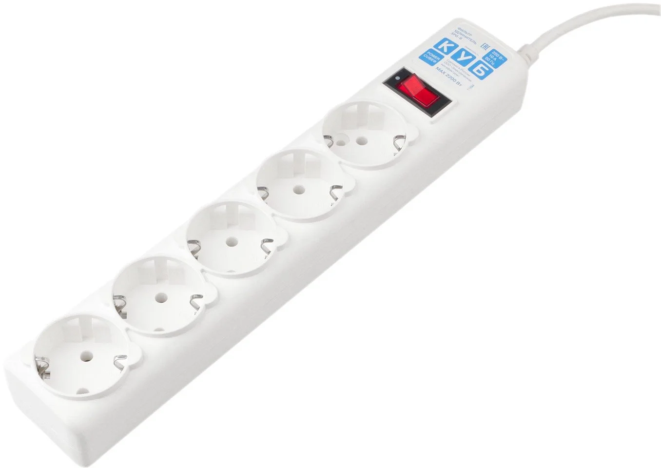 Сетевой фильтр PowerCube SPG-B-10-WHITE, 5 розеток EURO, 10 А/2200 Вт, кабель 3 м
