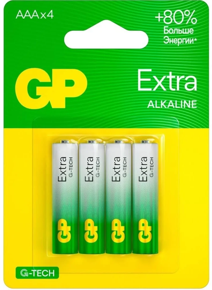 Батарея GP Extra Alkaline 24AXA21-2CRSBC4, AAA, 1.5 В, 4 шт, блистер