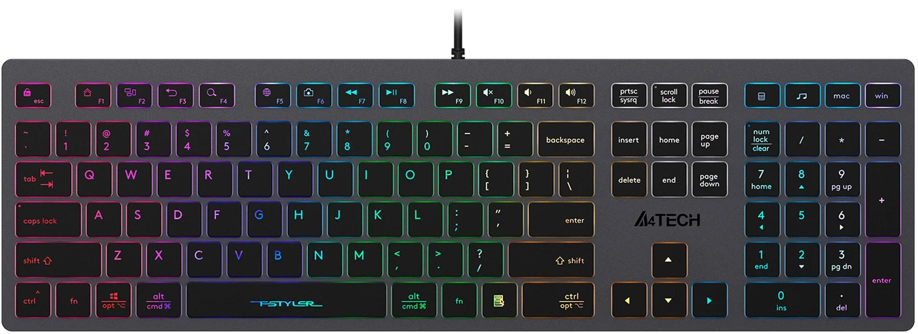 Клавиатура A4Tech Fstyler FX60H, USB, 109 клавиш, серый