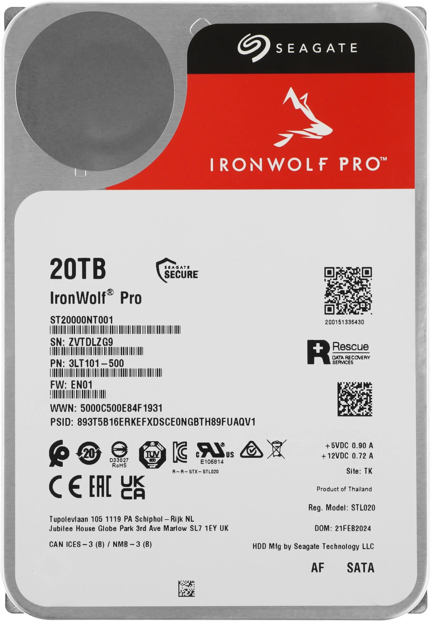 Жесткий диск Seagate IronWolf Pro ST20000NT001, 20 ТБ, 3.5", SATA III, 7200 об/мин