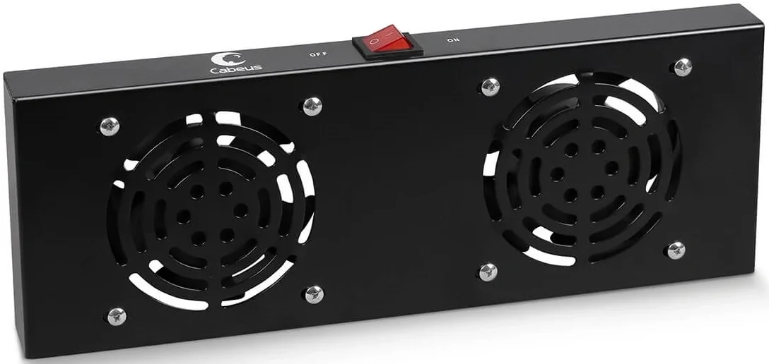 Модуль вентиляторный Cabeus TRAY-FAN2-BK, 2 вентилятора, 220–250 В AC, 70 Вт, RAL9004