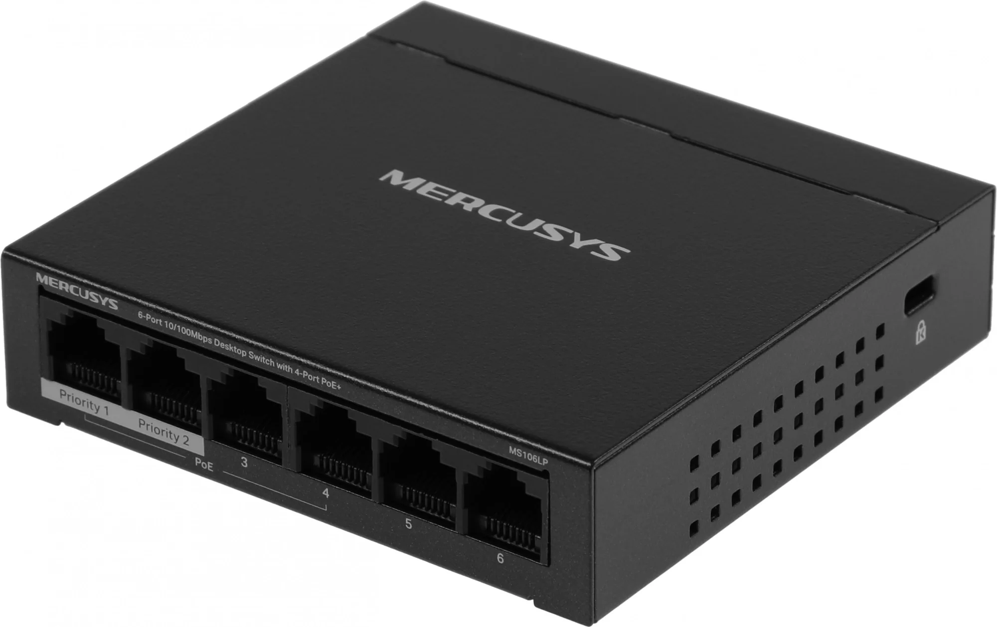 Коммутатор Mercusys MS106LP, 4×100 Мбит/с PoE+ + 2×100 Мбит/с, 40 Вт