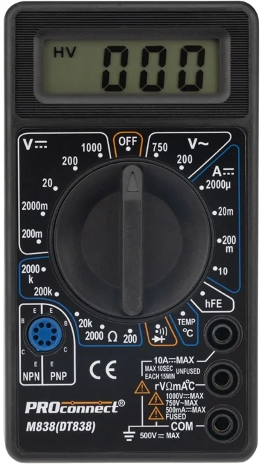 Мультиметр PROCONNECT M838 (DT838), цифровой, 1000 В DC, 10 А