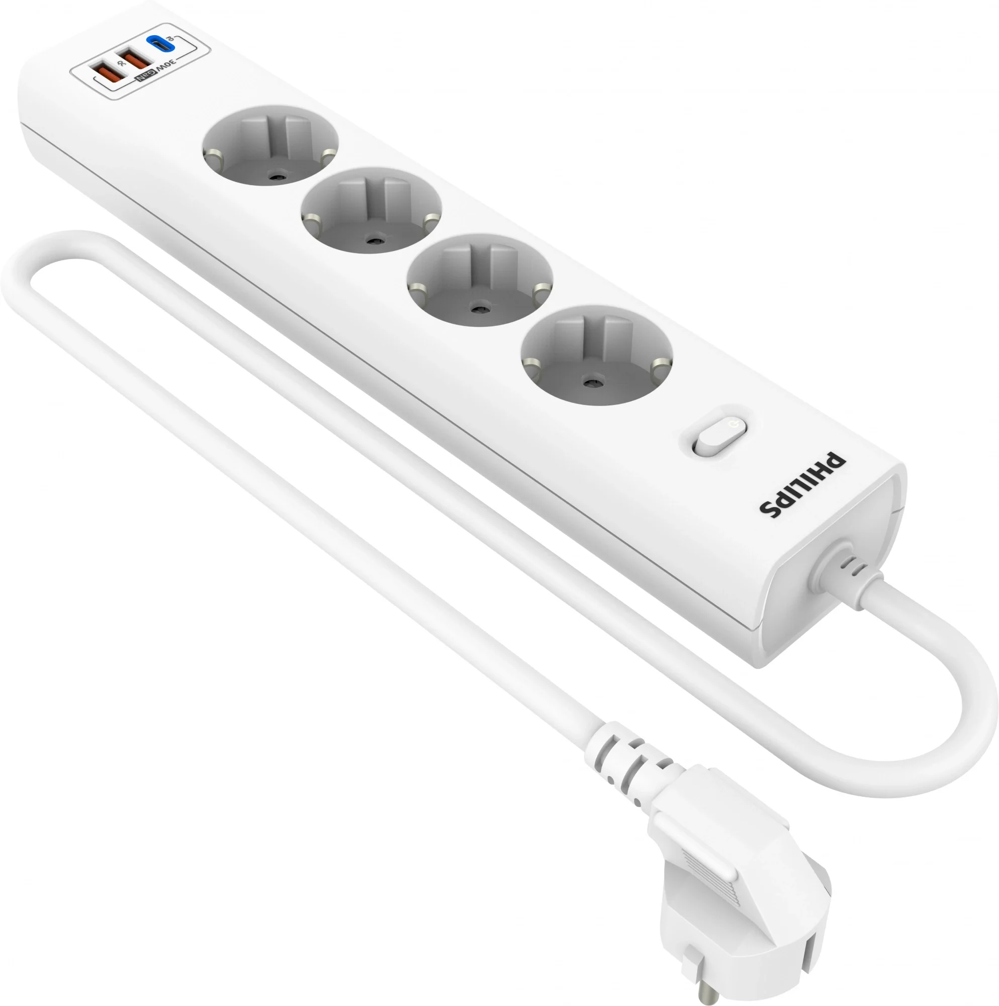 Сетевой фильтр Philips CHP8246WA/51, 4 розетки, 2xUSB, 1xUSB-C, 2м, белый