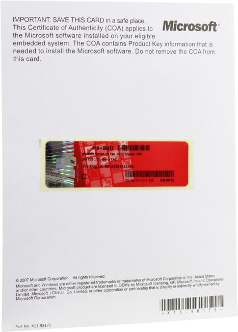 Лицензия Microsoft Windows Server 2022 CAL, 1 клиент, устройство, Eng, R18-06412