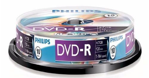 Диск DVD-R Philips DM4S6B10F/97, 4.7 ГБ, 16x, Cake Box, 10 шт.