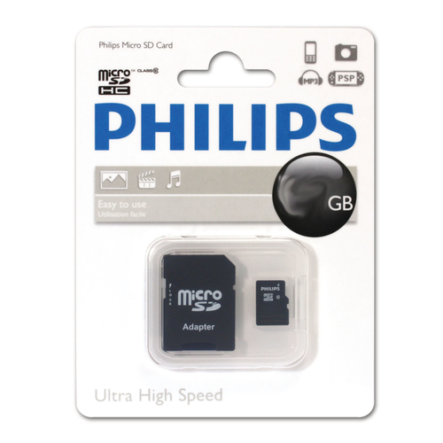 Карта памяти Philips FM64MA45B/97, microSDHC 64 ГБ, Class 10, с SD-адаптером