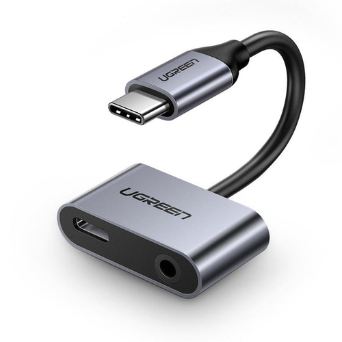 Адаптер UGREEN CM193 50596, USB-C — 3.5 мм + USB-C, чёрный