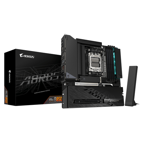 Материнская плата GigaByte B850M Aorus Stealth (rev. 1.0), mATX, B850, 4×DDR5, 3×M.2