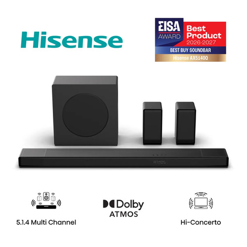 Саундбар Hisense AX5140Q, 5.1.4, 600 Вт, Dolby Atmos / DTS:X, Bluetooth