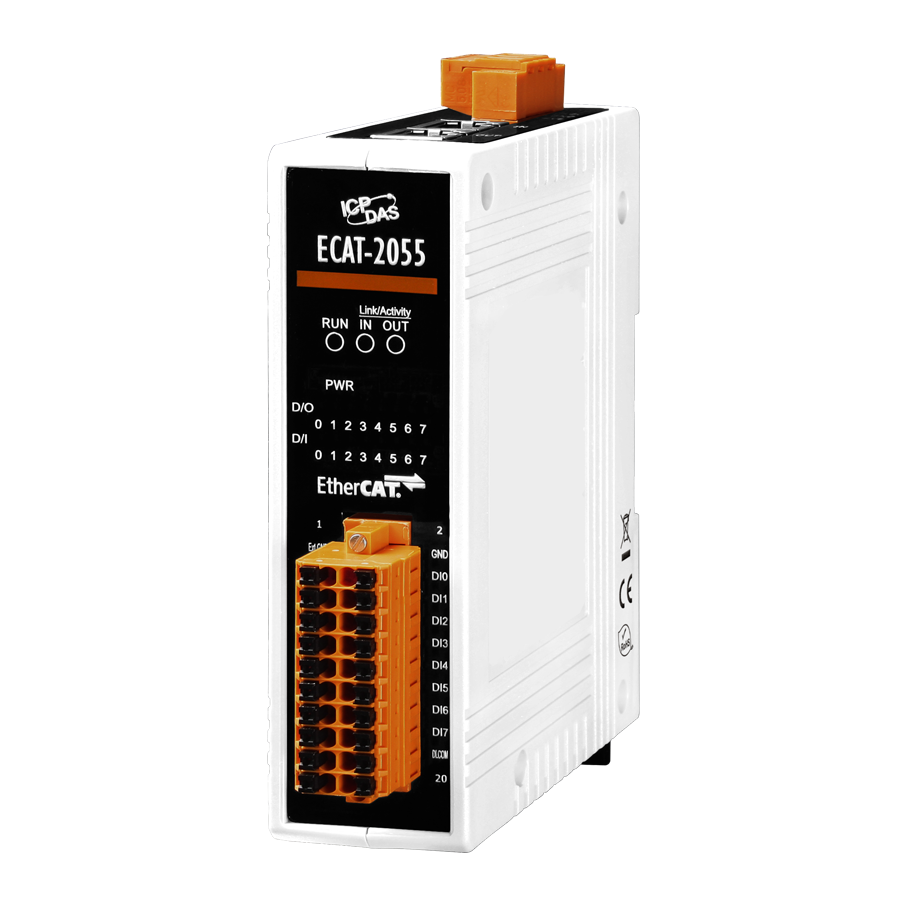Модуль ввода-вывода ICP DAS ECAT-2055 CR, EtherCAT, 8 DI / 8 DO, DIN-рейка