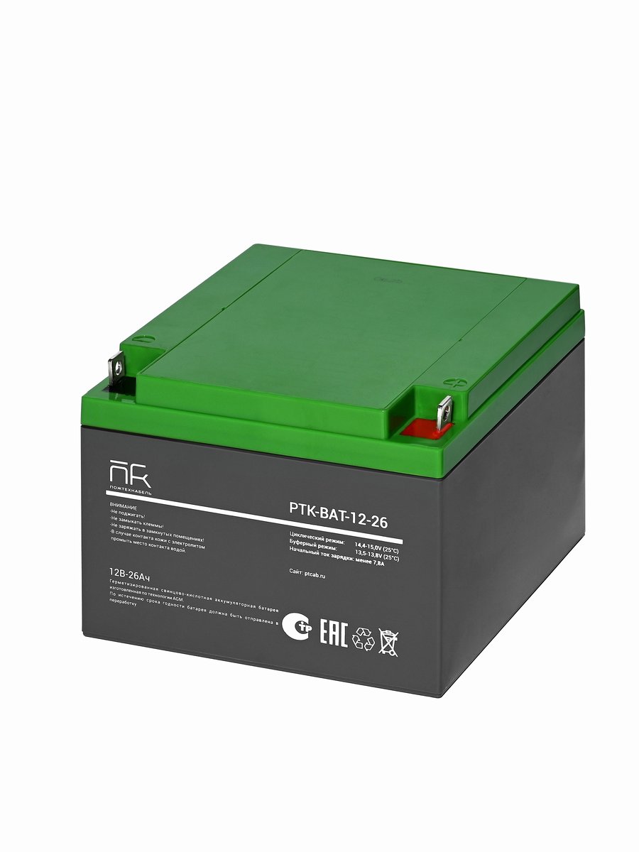 Аккумулятор ПожТехКабель PTK-BAT-12-26, свинцово-кислотный, 12В, 26Ач