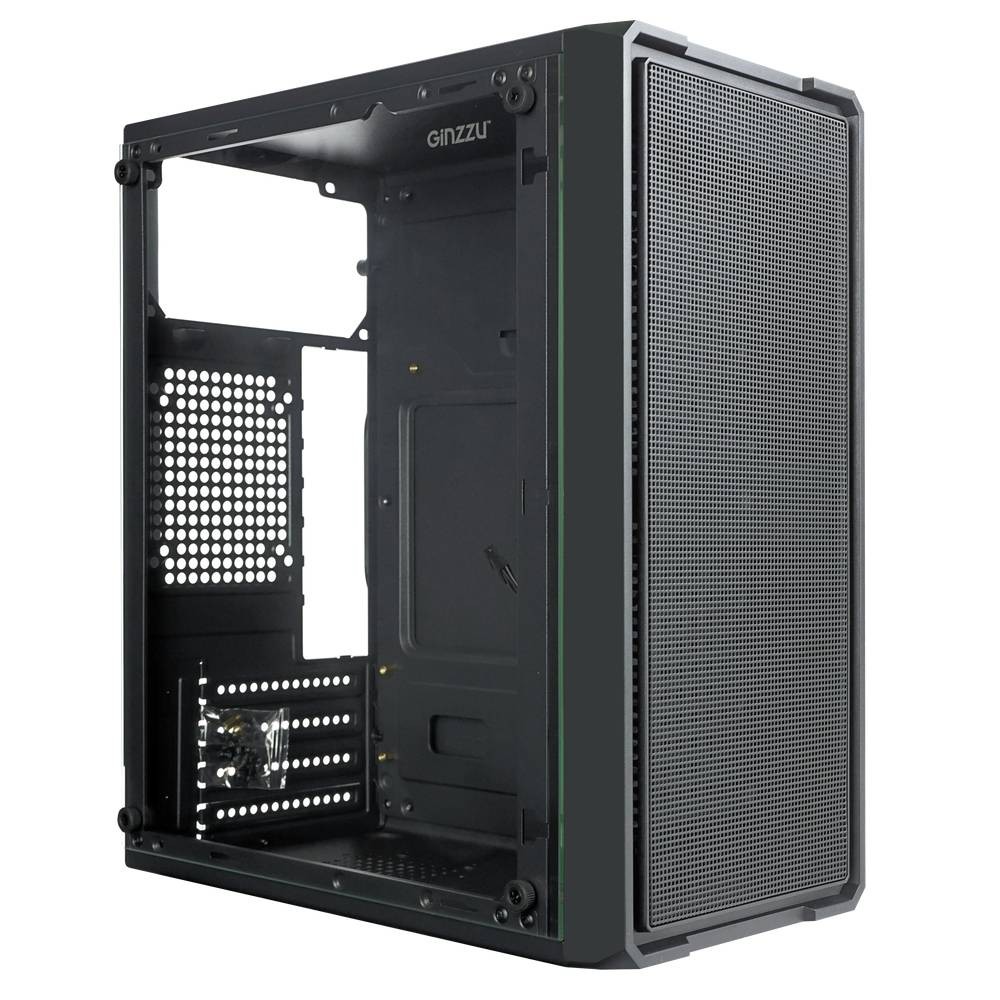 Корпус Ginzzu B171, Micro-ATX, 2×USB 2.0, стекло/сетка, черный