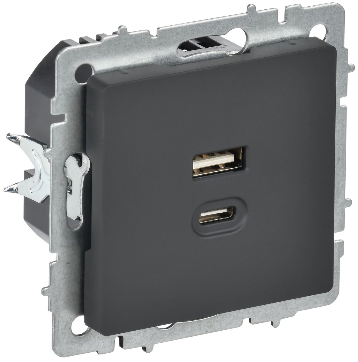 Розетка USB IEK BRITE BR-U22-045-K53, USB A+C 45 Вт, 2 поста, IP20, графит