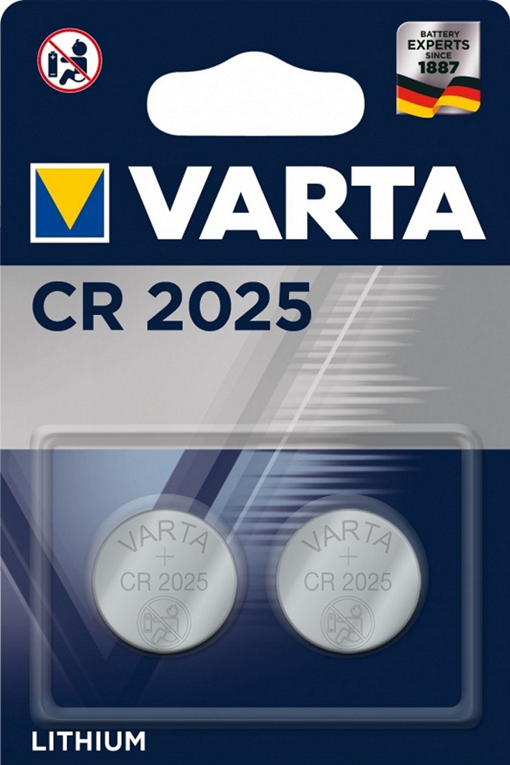 Батарейка VARTA ELECTRONICS CR2025, литиевая, 3 В, 2 шт.