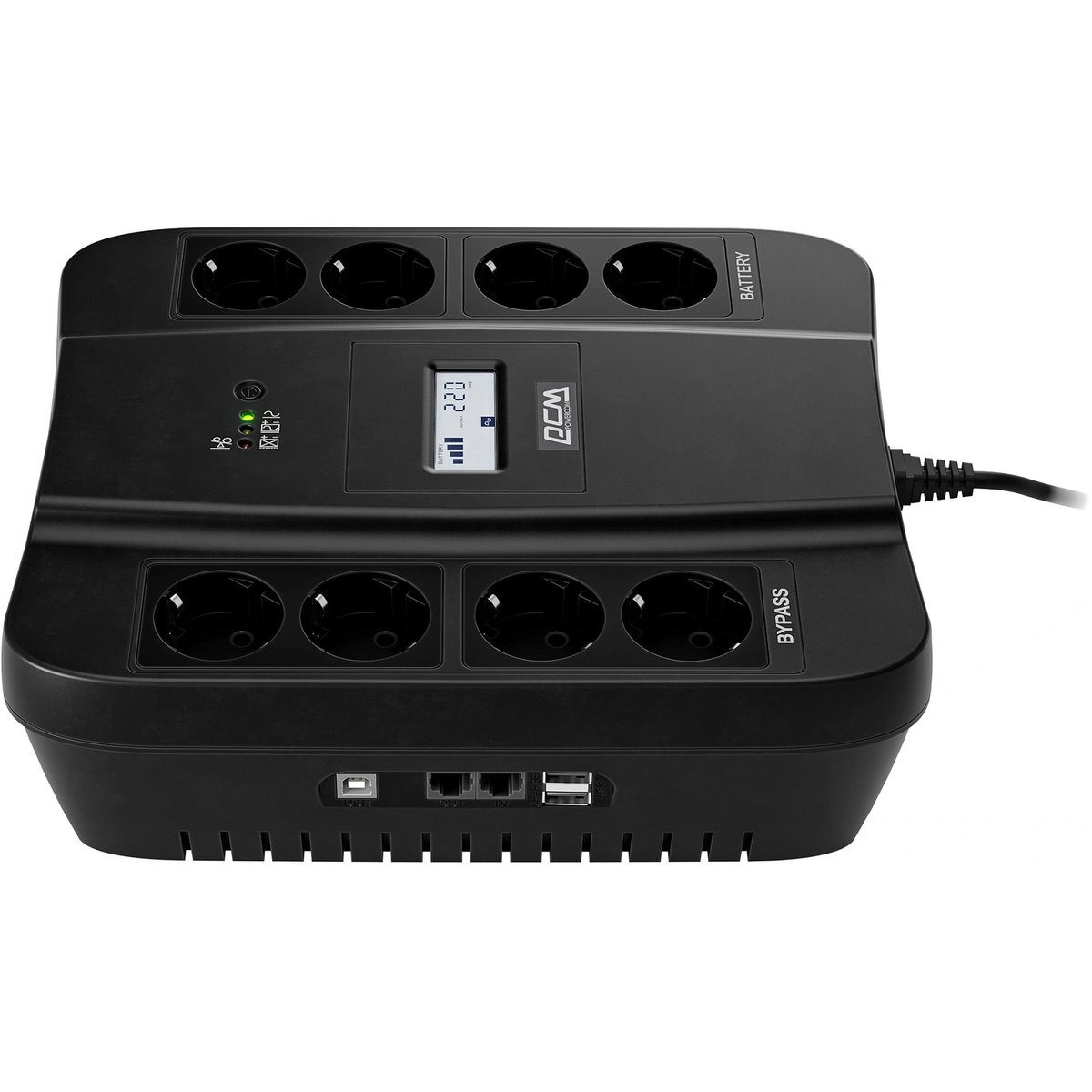 ИБП Powercom SPD750EU, линейно-интерактивный, 750 ВА / 450 Вт, 8×Schuko, USB, LCD