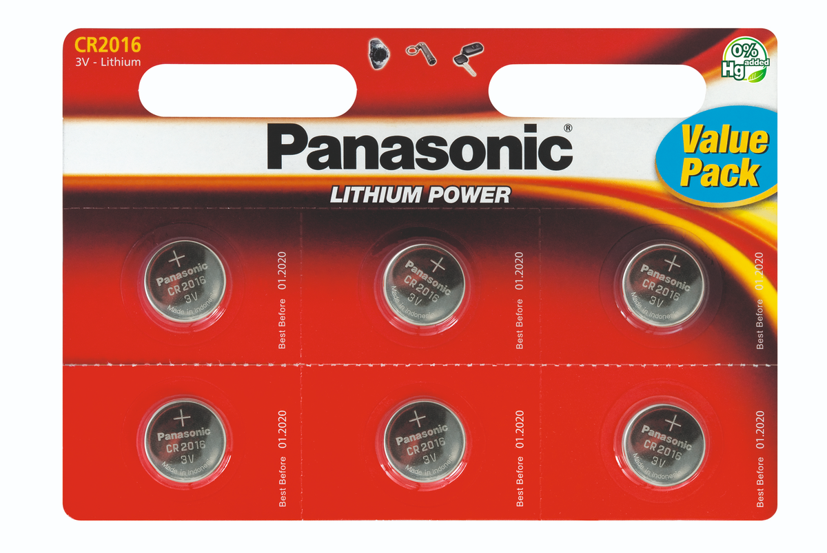 Батарейка Panasonic CR-2016EL/6BW, литиевая, CR2016, 3В, 6шт