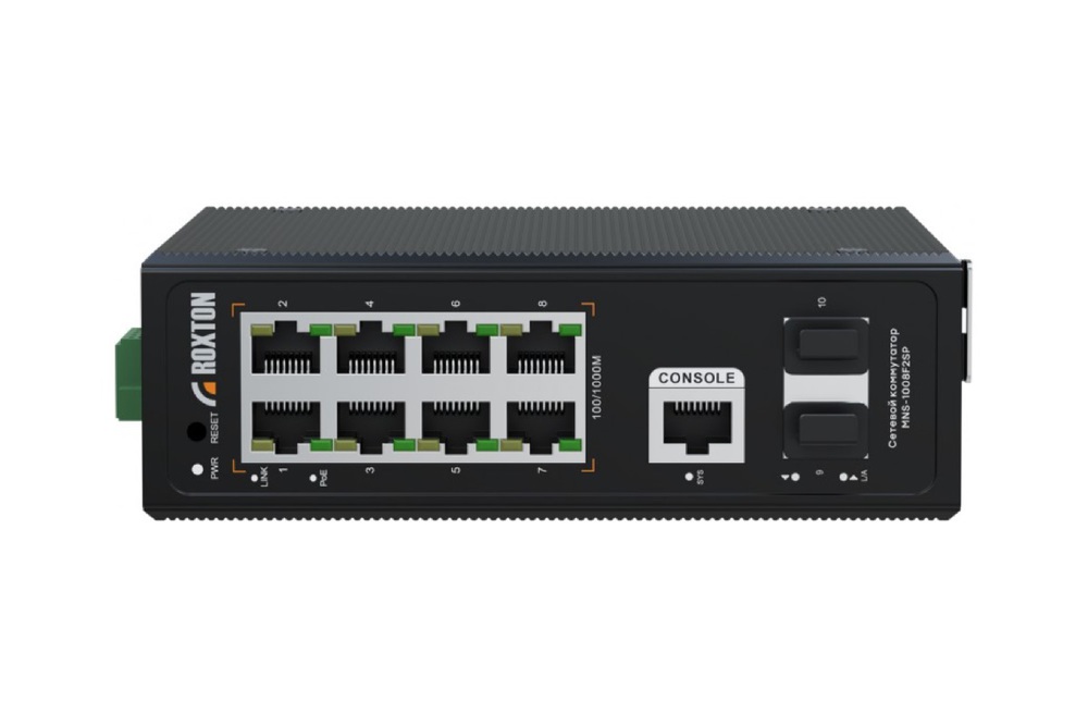 Коммутатор ROXTON MNS-1008F2SP, 8×PoE GbE, 2×SFP, управляемый