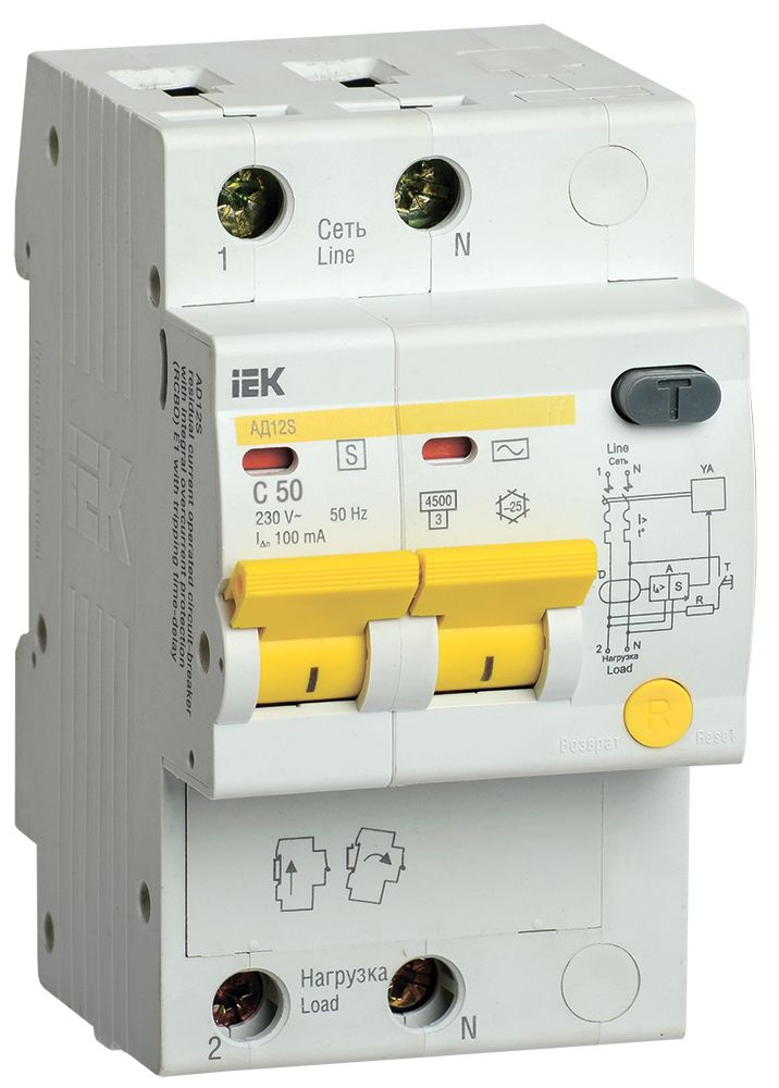 Дифференциальный автомат IEK MAD13-2-050-C-100, 50А, 2P, 100мА, тип C