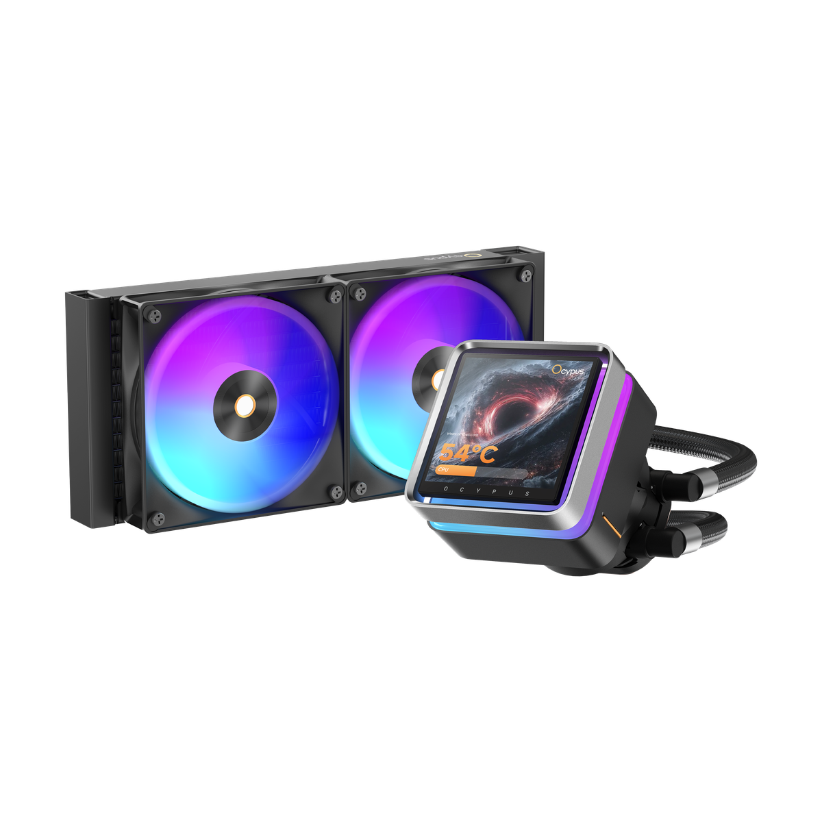 Система жидкостного охлаждения/ Water Cooling System Ocypus Sigma L24 EX BK ARGB (290W, 240mm, LED, Black, ARGB/ Fans: 2x120mm, 36dBA, 88CFM, 2400RPM/ Pump height 99mm, 27dBA, 3100RPM, Rad thickness 27mm/ S: 1851, 1700, 1200, 115X, AM5, AM4)