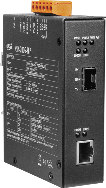 Медиаконвертер ICP DAS NSM-200G-SFP CR, 1×RJ-45 1 Гбит/с, 1×SFP