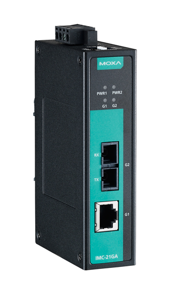 Медиаконвертер MOXA IMC-21GA-SX-SC-T, 1×RJ45 1 Гбит/с, 1×SC многомод, -40…+75 °C